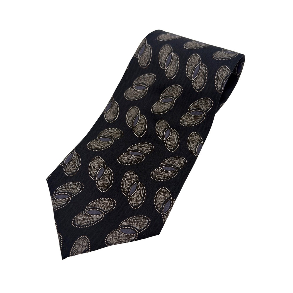 Paco Rabanne Paris Silk Tie Handmade‎ Italy Black Abstract Geometric Designer